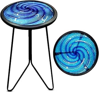 LIFFY Patio Side Table, Small Round End Table, Metal Side Table Outdoor, Small Porch Table for Indoor Balcony Furniture Decor (Blue 12 inch)