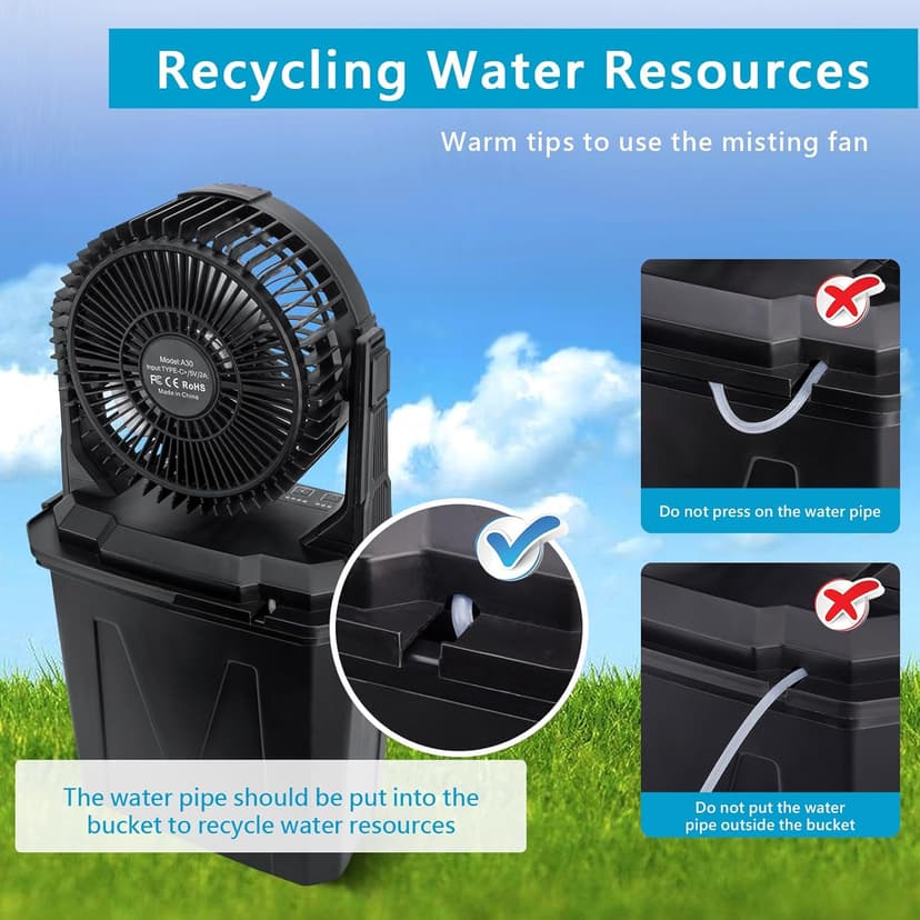 GHORA Portable Misting Fan with Remote,Camping Fan with 20000mAh Rechargeable Battery,9L Water Tank,4 Speed Levels,4 Spray Modes,RGB Lights for Fishing,Travel,Garden Parties,Outdoor Indoor Cooling