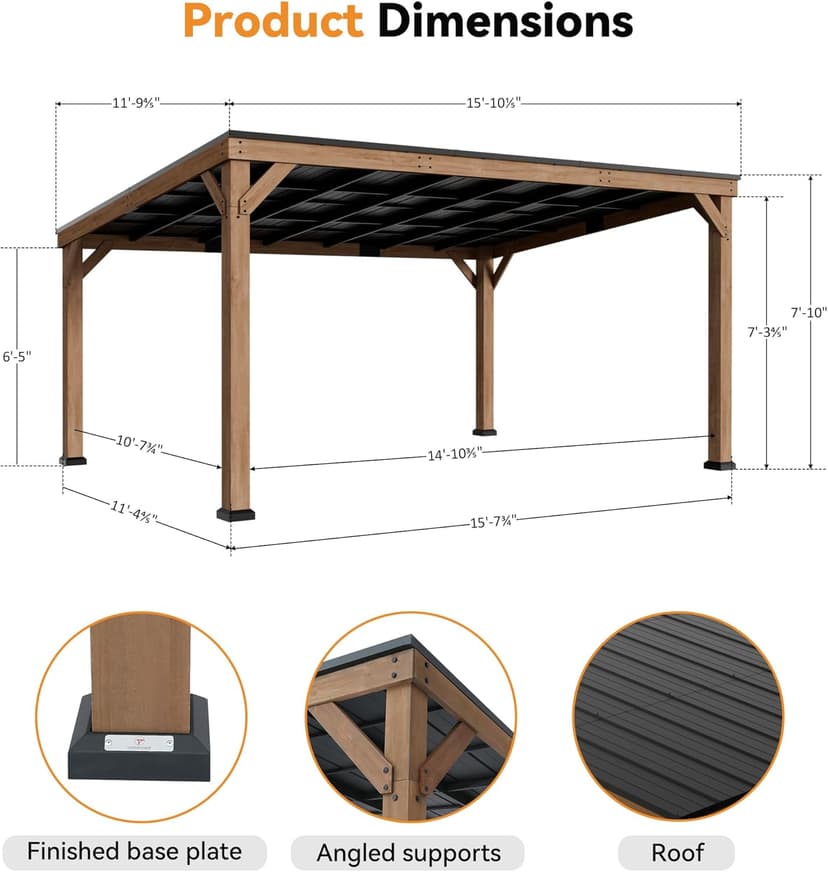 Modern Shade Supreme Cedar Wood Gazebo 12' x 16' with Hardtop Slope Roof, Wooden Grill Gazebo with Durable and Rot-Resistant, Supports Snow Loads and High Wind Speeds, Ideal for Backyard, Deck, Garden