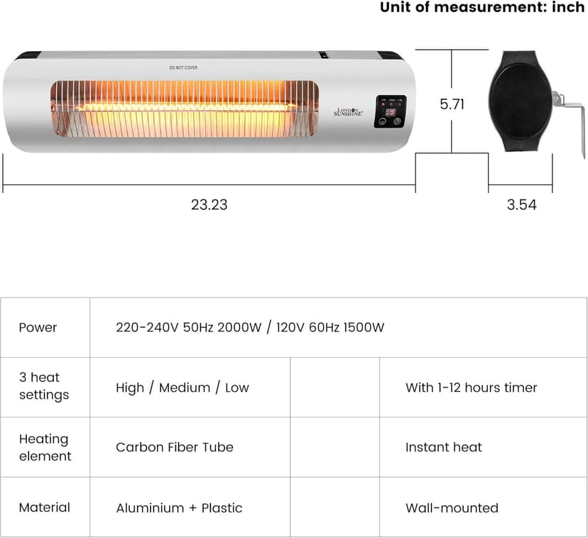 Wall-Mounted Electric Infrared Heater 1500W, Waterproof Indoor Outdoor Patio Heater for Garage, Backyard, Wall – Energy Efficient
