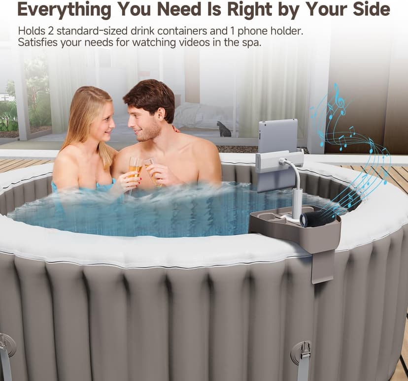 Adjustable Hot Tub Tray Table, Clip-on Pool Cup Holder Phone Holder, Nonslip Spa Drink Tray Side Table for Outdoor Inflatable Pools, Must Have Hottub Accessories for Adults