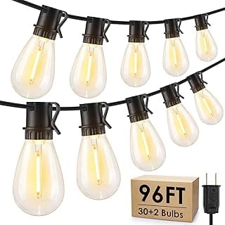 96FT LED Outdoor String Lights, Waterproof Patio Lights with 30+2 2700K Dimmable Shatterproof Edison Hanging Bulbs for Backyard Party-Black