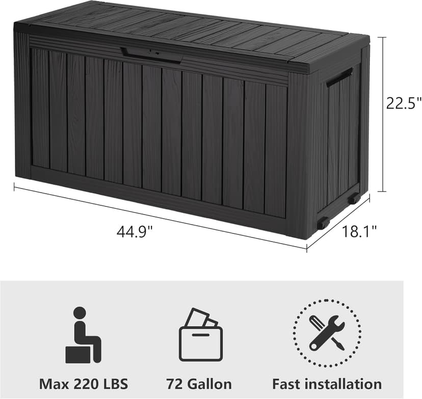 NUNU LAB 74 Gallon Outdoor Storage Box,Large Resin Sturdy Deck Box, Backyard Outside Storage Box Waterproof with Double Wall Panels,Package Delivery Garden Hose Storage Bin Outdoor Tool