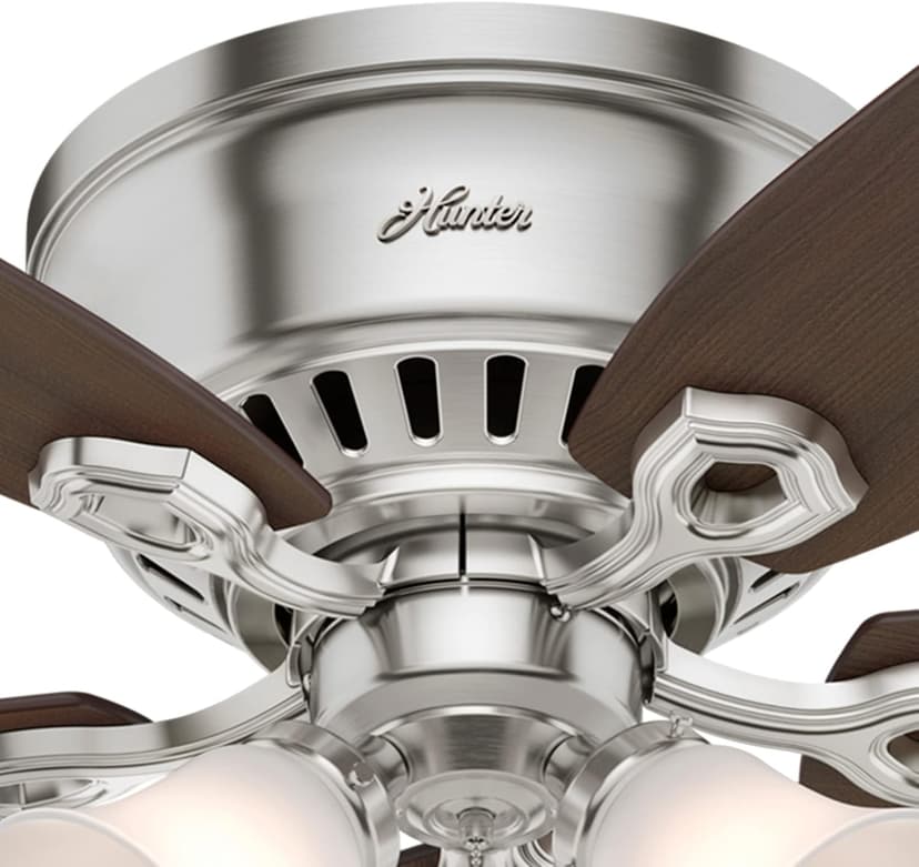 Hunter Fan Company, 53328, 52 inch Builder Brushed Nickel Low Profile Ceiling Fan with LED Light Kit and Pull Chain