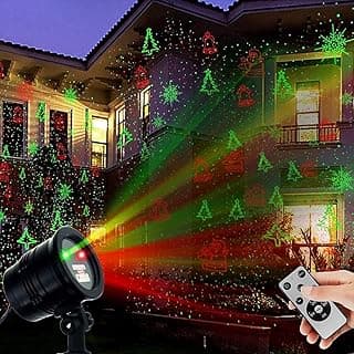 Christmas Laser Lights, Projector Lights Landscape Spotlight Red and Green Star Show with Christmas Decorative Patterns for Indoor Outdoor Garden Patio Wall
