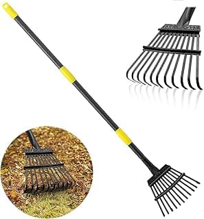Rake, Garden Leaf Rakes for Lawns Heavy Duty, Yard Metal Rake Tools with 9" Small Narrow Rake Head, 65” Adjustable Long Handle, 11 Steel Tines, Quick Clean up Rake for Shrub, Flower Bed, Camping