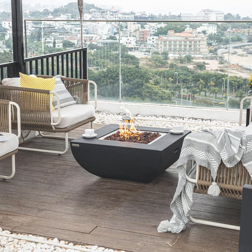 Aurora Concrete Fire Pit 34" x 34" Outdoor Patio Firepit Includes Lava Rocks Modern Fire Pits & Outdoor Fireplaces for Garden, Deck, Indoor & Outdoor Heating