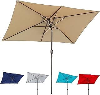 Blissun Rectangular Patio Umbrella, Table Market Umbrella with Tilt and Crank, Outdoor Umbrella for Garden, Deck, Backyard, Pool and Beach