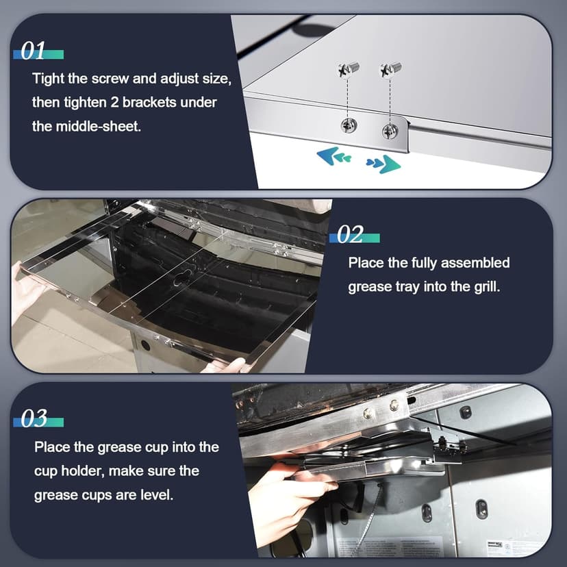 Grill Grease Tray Replacement Parts for Dyna Glo DGF493BNP, DGF510SBP, Backyard Grill BY13-101-001-12, BY14-101-001-02 and BHG Grill Parts, Adjustable 24''-30'' Gas Grill Drip Pan, Heat Plate Shields.