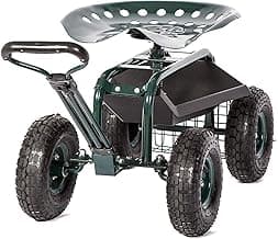 Peach Tree Garden Cart Rolling Work Seat with Tool Tray Heavy Duty Scooter Gardening Planting