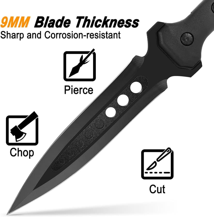 Kalkal Hunting Spear, 2Cr13 Double Edged Stainless Steel Survival Spear, Nylon-Fiberglass Tactical Throwing Spear Handle, Tactical Spear with Secure Sheath for Camping, Outdoor