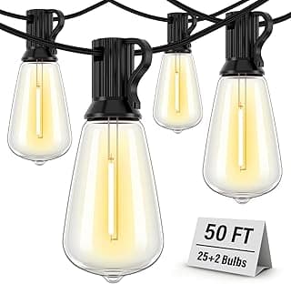 Outdoor String Lights Waterproof, 50FT Patio Lights with 26 ST38 Edison Bulbs (1 Sqare), Outside Hanging Decorative Lights for Porch, Blacony, Blackyard, Bistro, Garden, 2700K