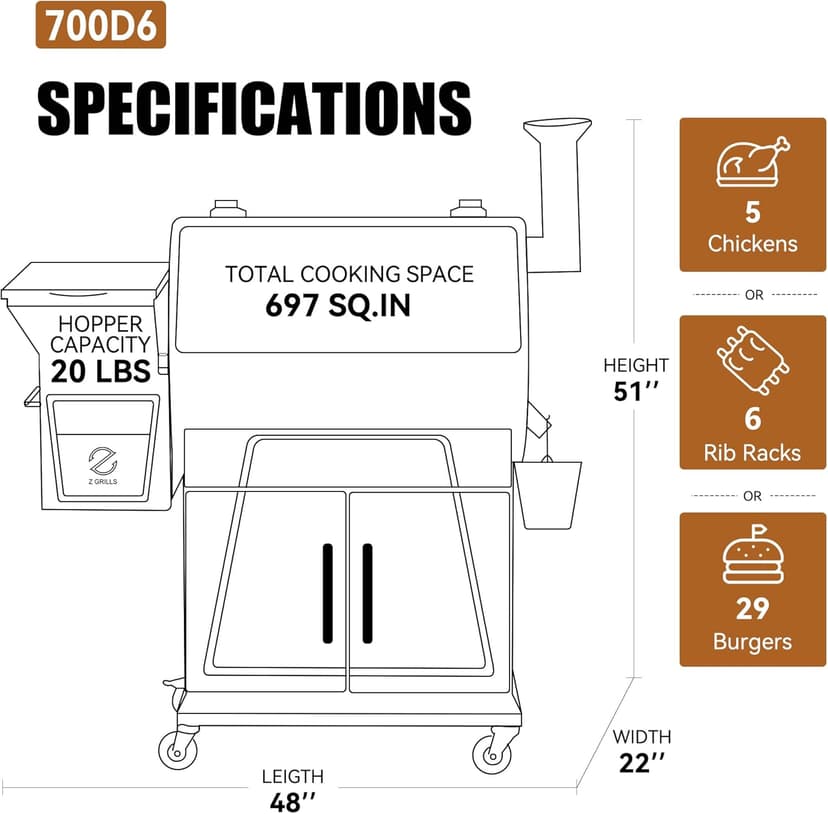Z GRILLS Wood Pellet Grill and Smoker with Double-wall Insulation Structure, 697 SQ.IN, Bronze