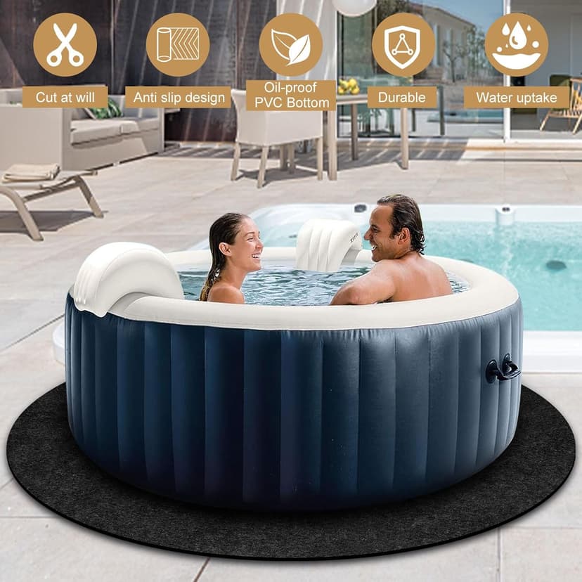 80 Inch Dia Round Hot Tub Mat, Large Washable Above Ground Protector Pad Water Absorb with Slip-Proof Backing, Portable Spa Pool Accessories for Outdoor Indoor Hot Tubs Protect from Wear (80“ Round)