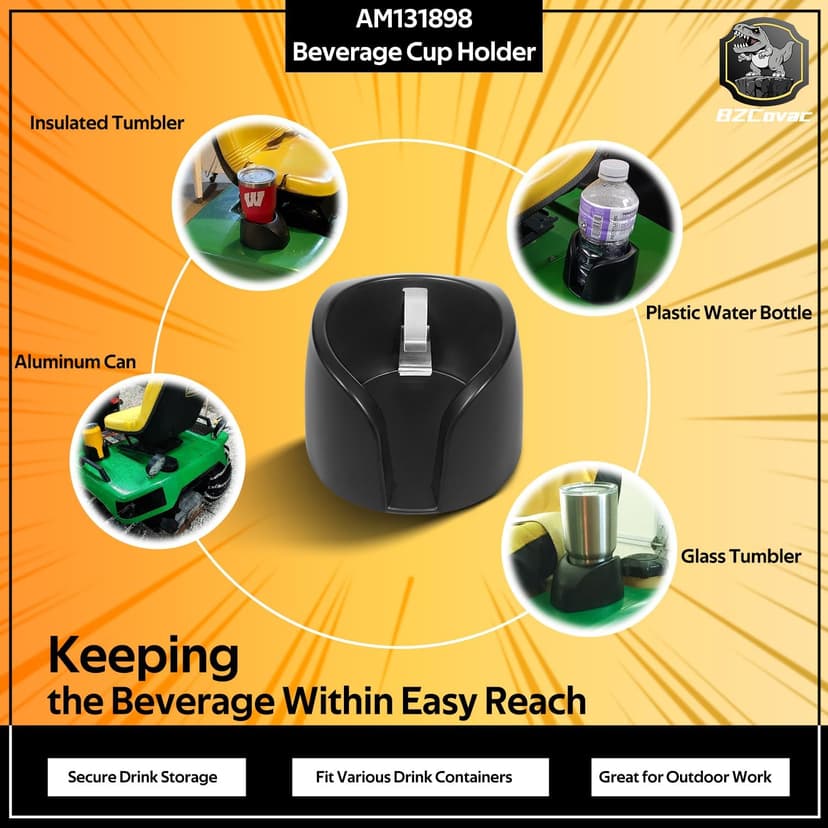 Versatile Cup Holder for Lawn Tractors and Outdoor Machinery, Secure and Convenient for Most Beverages, AM131898, Black