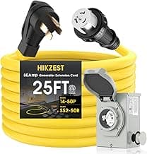 50 Amp Generator Cord and Power Inlet Box, Heavy Duty 25FT Generator Extension Cord, NEMA 14-50P to SS2-50R 125/250V Twist Locking with Pre-Drilled Inlet Box for Outdoor Emergency Kit