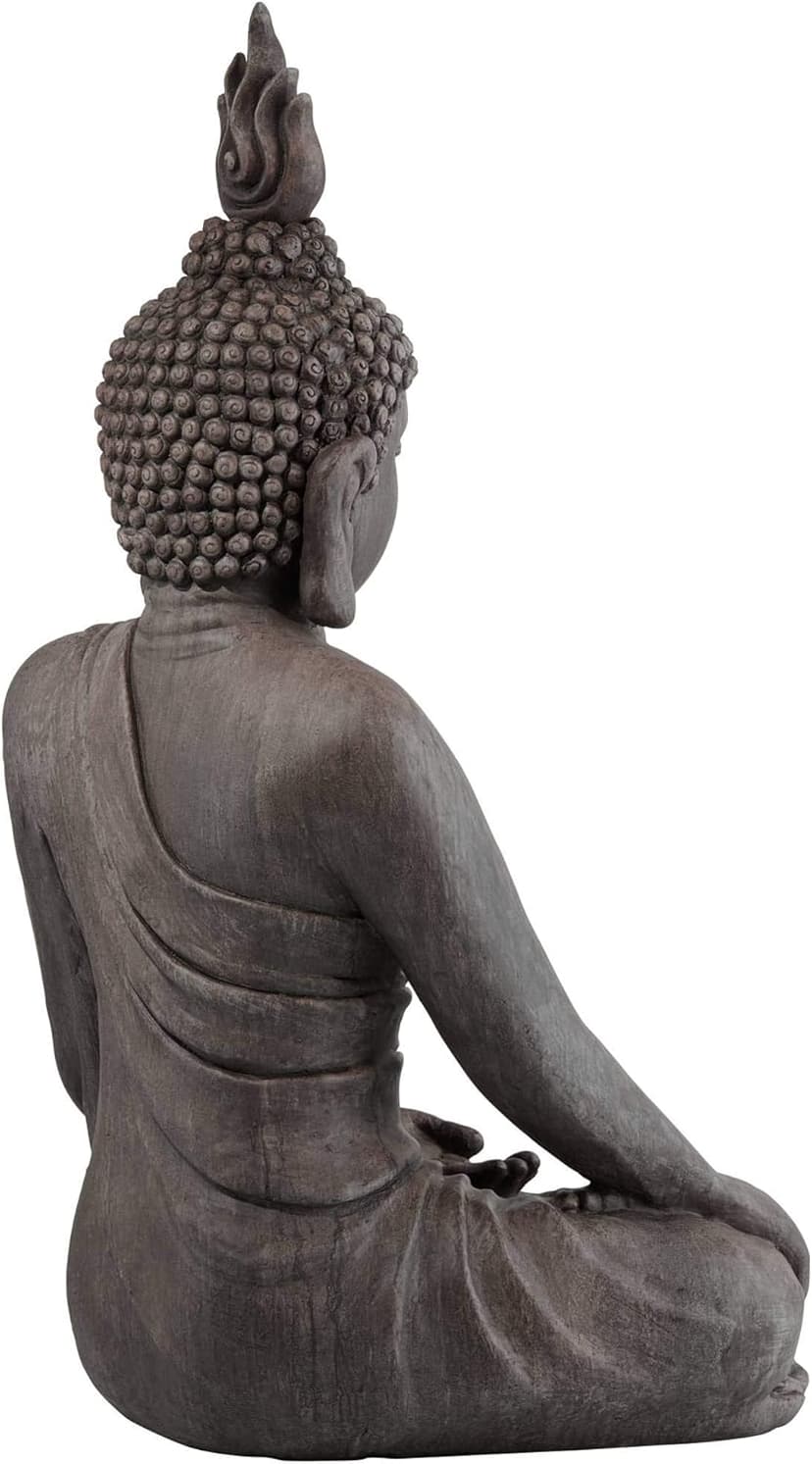 John Timberland Large Tall Sitting Buddha Statue Sculpture Zen Asian Japanese Garden Decor Indoor Outdoor Front Porch Patio Yard Outside Home Balcony House Lawn Stone Gray Finish Resin 42" High