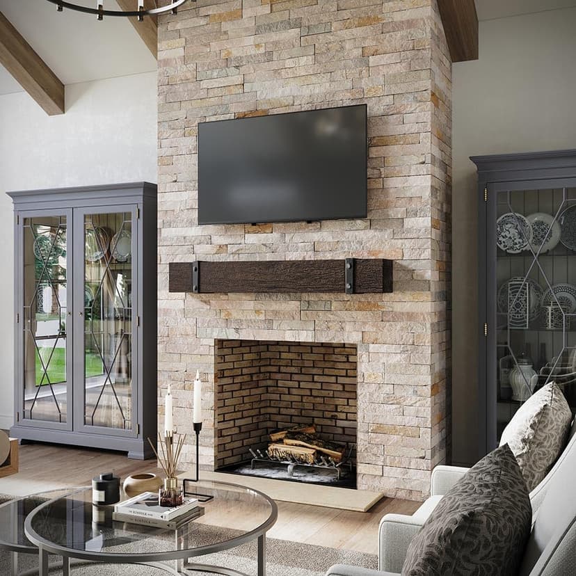 Thermastone 72 Inch Concrete Fireplace Mantel Shelf | Banded Style | Non-Combustible & Heat Resistant | Indoor or Outdoor Use | ProCoat Coating for Heavy-Duty Protection | Lighter Weight