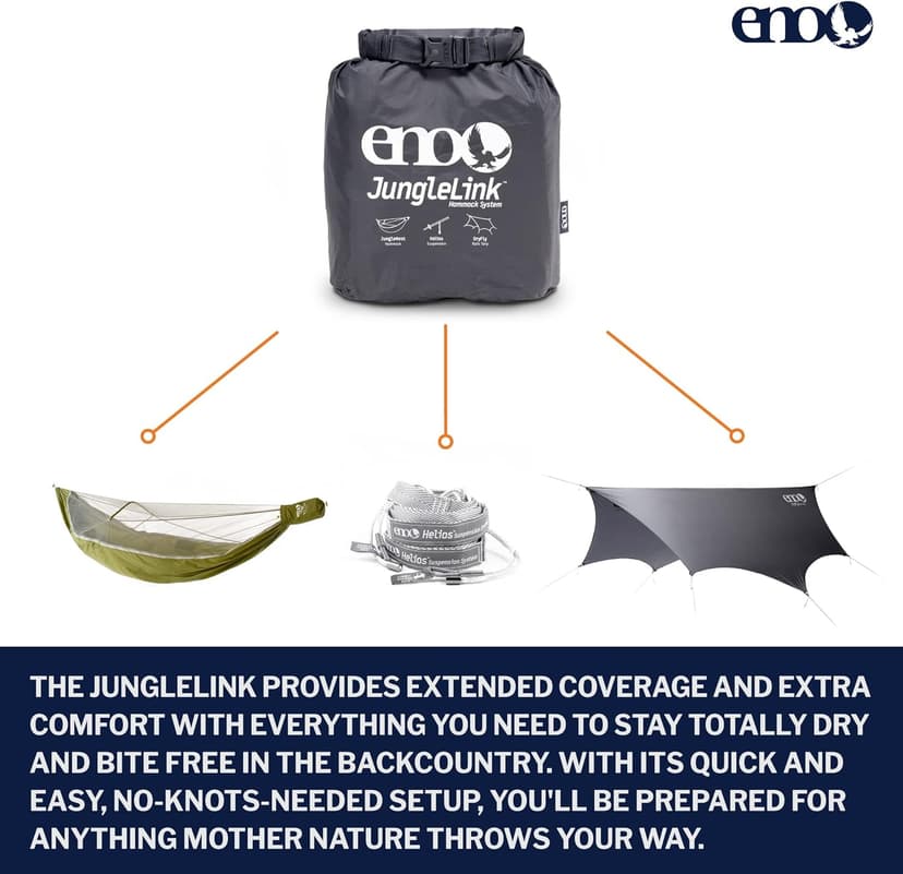 ENO Eagles Nest Outfitters JungleLink Shelter System with Hammock with Bug Net, Straps and Rain Tarp