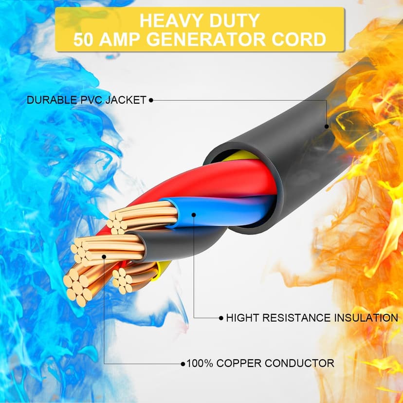 50 Amp Generator Cord 15 Feet, NEMA 14-50p to CS6364 & SS2-50R Generator Emergency Power Cord, 125/250V, 12500 Watts, Perfect for Generator to House Connection