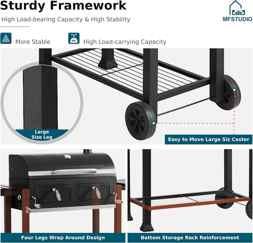 MFSTUDIO Multifunctional Extra Large 49 Inch BBQ Charcoal Grills with Temperature Control, Side Table and Easy Clean Ash Tray, Barrel Barbecue Grill for Multiple-family Household and Friends Party
