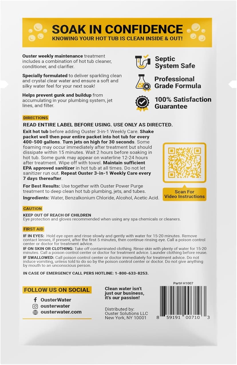 3in1 Weekly Hot Tub Cleaner, Conditioner, Clarifier - Hot Tub Chemicals for Standard & Inflatable Spas - Spa Chemicals for Crystal Clear & Sparkling Clean Water - Made in USA (4 Week Kit)
