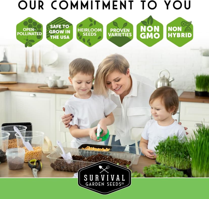 Survival Garden Seeds Microgreens 5 Pack (Seeds Only) - Plant, Sprout, and Grow a Mix of Microgreen Plants in Your Kitchen or on Your Windowsill - Lettuce, Curled Cress, Mung Bean, Mustard, Clover