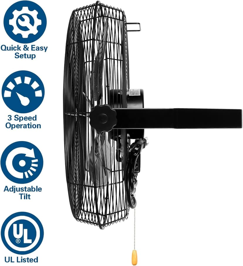 BILT HARD 4300 CFM 18 in. Industrial Wall Mount Fan, 3-Speeds High Velocity Wall Fan with Sealed Motor, Heavy Duty Metal Barn Fans for Garage, Commercial, Greenhouse, Warehouse, Shop Use