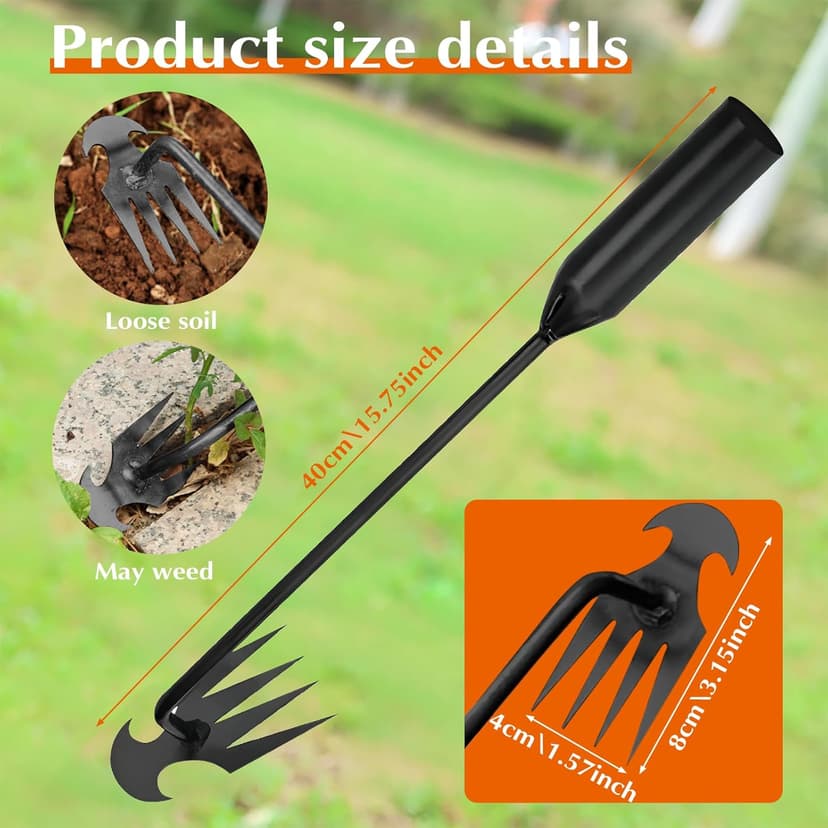 fugit Weed Puller Tool Garden Weed Pulling Tool– 15.7” Portable Garden Weeder, 4 Teeth Manganese Steel Forged Hand Tool for Uprooting Weeds, Ideal for Gardening (1PCS)