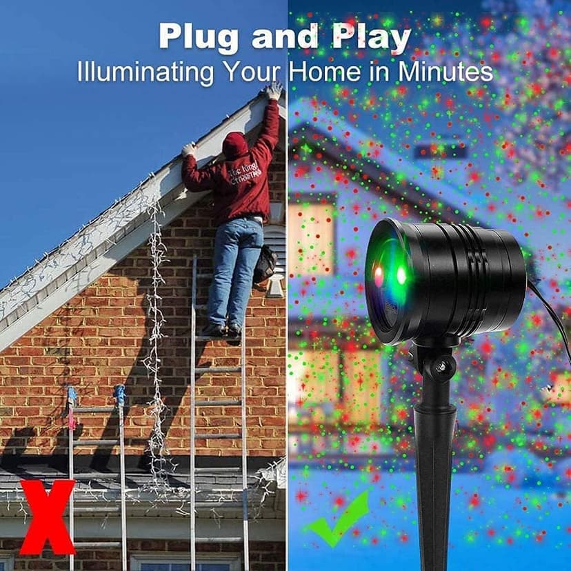 Christmas Projector Lights Outdoor, Waterproof Christmas Laser Lights Landscape Spotlight Decorative Stage Lights with Red and Green Xmas Patterns for Party Garden Patio Wall Ceiling Floor