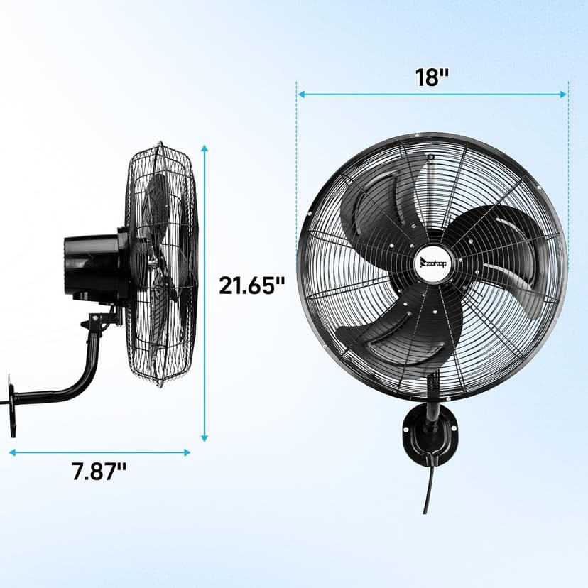 Winado 18 inch Wall Mount Oscillating Fan, High Velocity 3-speed Max 4592 CFM Industrial Wall Fan w/Aluminum Blades for Indoor, Commercial, Residential, Warehouse, Garage