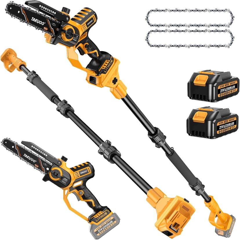 2-IN-1 Cordless 8 Inch Pole Saw & Mini Chainsaw, 21V 2×4.0Ah Battery Powered Polesaw, 15FT Max Reach, Brushless Electric Chain Saw with Extension Pole for Tree Branches Pruning, Wood Cutting