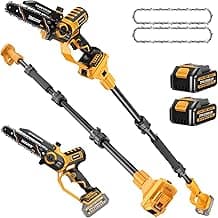 2-IN-1 Cordless 8 Inch Pole Saw & Mini Chainsaw, 21V 2×4.0Ah Battery Powered Polesaw, 15FT Max Reach, Brushless Electric Chain Saw with Extension Pole for Tree Branches Pruning, Wood Cutting
