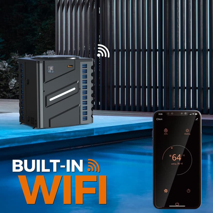 Dr Infrared Heater DR-1100HP Full DC Inverter 110,000 BTU Heat Pump Ground Swimming Pools, WiFi Smart Control via APP, Black