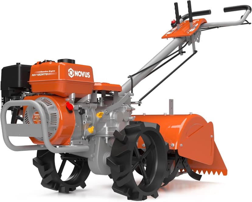 NOVUS18-Inch 212cc Dual Direction Rear Tine Tiller, Full Gear Transmission, Dual Rotating Tines, Airless Tires, Gas Tiller for Gardenig, Garden tillers Gas Powered