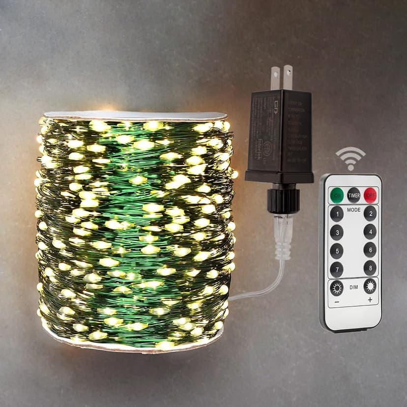 Extra Long Green Wire Fairy Lights Plug in 400FT High Bright 1200 LED Waterproof LED String Lights with Remote Warm White for Christmas Tree, Patio, Garden, Backyard