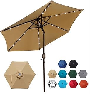 Blissun 7.5 ft Solar Umbrella, 18 LED Lighted Patio Umbrella, Table Market Umbrella