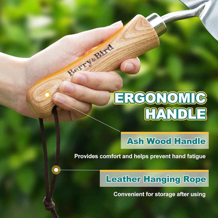 Potting Trowel, Stainless Steel Serrated Hand Shovel, Wood Handle Garden Trowel Tool with Measuring Scale for Effortless Digging,Roots，Planting, Cutting and Transplanting