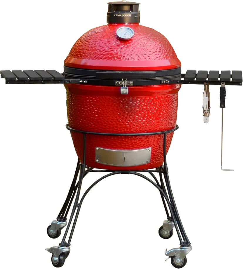 Kamado Joe KJ23RHC Classic Joe II 18-inch Charcoal Grill with Cart and Side Shelves, Blaze Red + Kamado Joe KJ-MCC23 Charcoal Basket Grill Accessory for Classic Joe, Stainless Steel