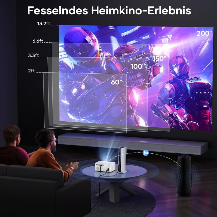 Portable Outdoor Projector, [Electric Focus] Mini Projector With WiFi and Bluetooth Native 1080P 300 ANSI, Max 200" Display Mirroring Screen With Android/IOS/Windows for Gaming Home Cinema