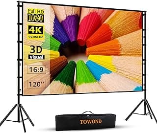Projector Screen and Stand,Towond 120 inch Outdoor Projection Screen, Portable 16:9 4K HD Rear Front Movie Screen with Carry Bag Wrinkle-Free Design for Home Theater Backyard Cinema