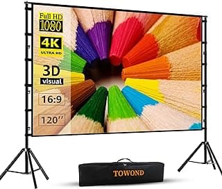 Projector Screen and Stand,Towond 120 inch Outdoor Projection Screen, Portable 16:9 4K HD Rear Front Movie Screen with Carry Bag Wrinkle-Free Design for Home Theater Backyard Cinema