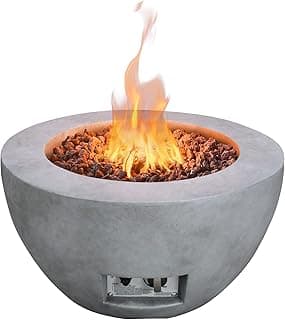 Kante 25 Inch Propane Fire Table, 50,000 BTU Large Concrete Fire Pit Table for Outdoor Garden Patio, Smokeless Gas Fire Pit with Waterproof Cover, Side Handles, Concrete (A-B01-80021)