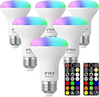 FTL R20 Color Changing Light Bulb with Remote Control, BR20 LED Bulb Dimmable RGB Colored Light Bulbs 7W=60W, 30 Colors, 2700K-6000K, Timer, Color Flood Light Bulbs for Recessed Can Lighting, 6-Pack