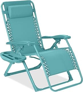 Best Choice Products Adjustable Zero Gravity Chair, Monochromatic Color Folding Patio Recliner w/Side Tray, Headrest - Caribbean
