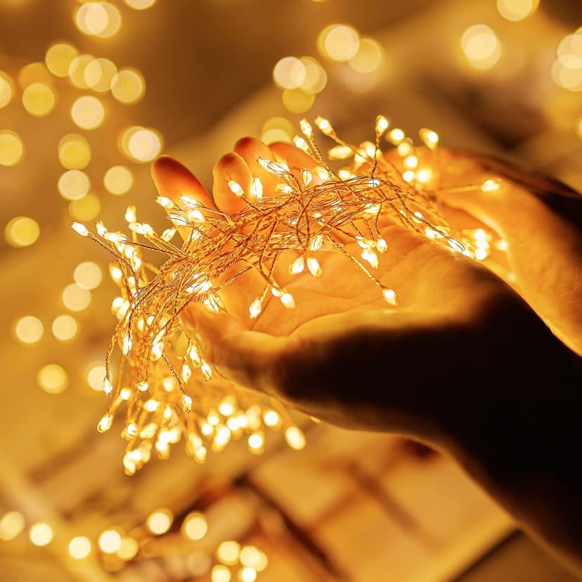 Minetom Fairy Lights Plug in, 10Feet 200 Led Cluster Lights Waterproof Firecracker Starry String Lights for Ceiling Bedroom Wreath Window Wedding Christmas Tree Decoration, Warm White (No Remote)