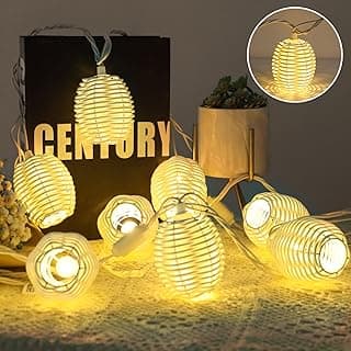 Rattan - Lantern String Lights with 10 Led Bulbs Connectable Indoor Outdoor Decorative Lights for Balcony Patio Garden Wedding Bedroom Party Decor