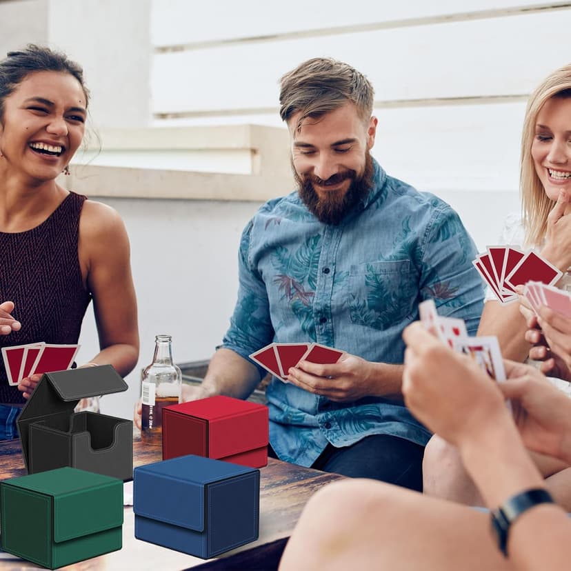 Homthy 4 Pack Card Box - Large Size, Fits 400+ Sleeved Cards, Compatible with Mtg Deck, Premium Leather Card Box for Trading Cards