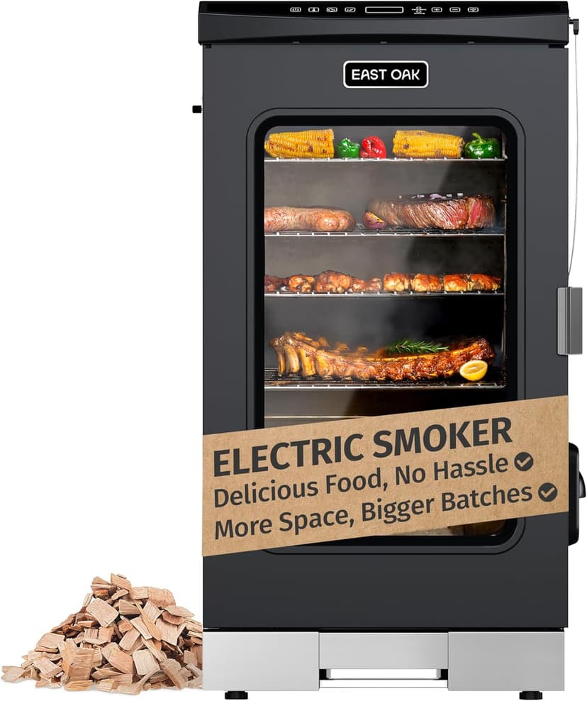 EAST OAK 30" Electric Smoker, Outdoor Smoker with Glass Door & Meat Thermometer, 725 Sq Inch Large Capacity, 4 Detachable Racks for Backyard BBQ, Party, Outdoor Cooking Night Blue