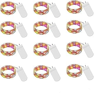 VOOKRY Fairy Lights Battery Operated Mini Starry String Lights, 12 Pack 30 LEDs 10 ft Silvery Copper Wire Lights Multicolor, Works for DIY Wedding Centerpiece, Party, Table, Christmas Decorations